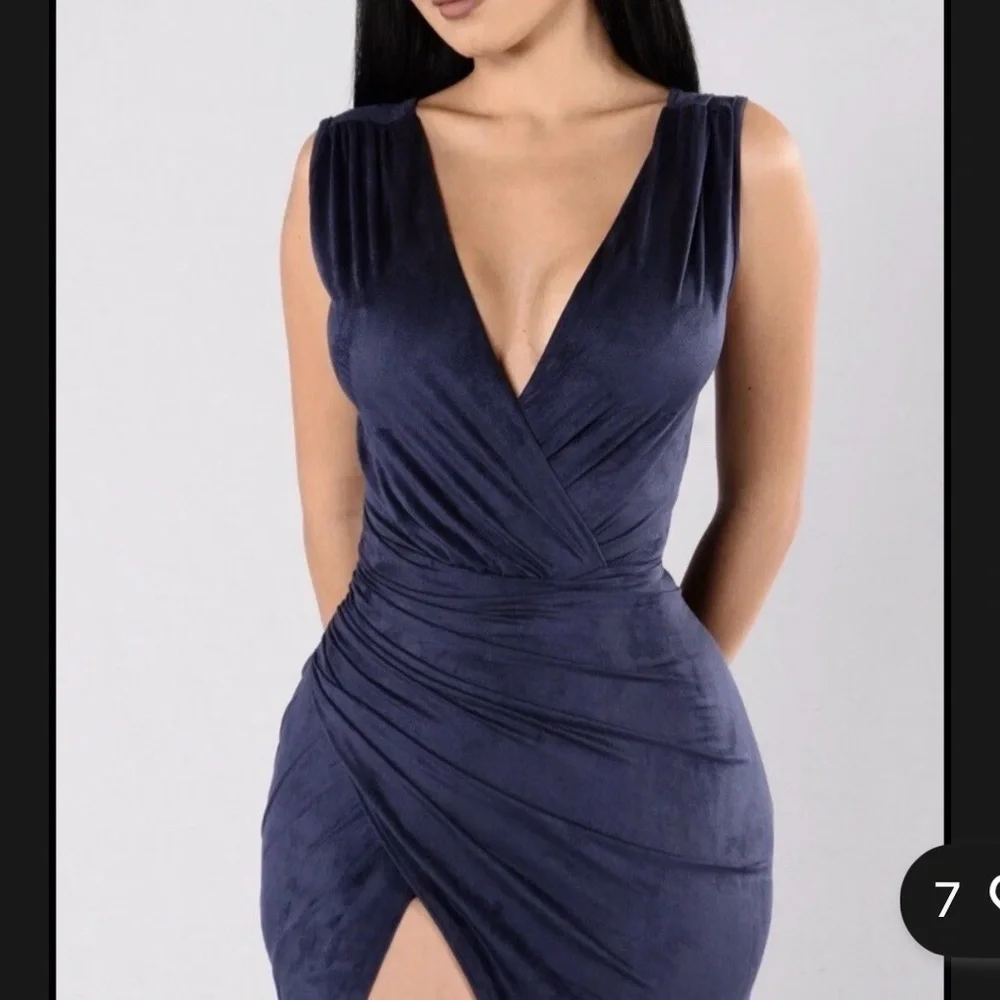 Navy Sleeveless Wrap-Front Dress with slit